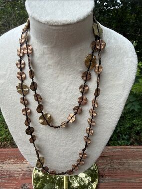 Handcrafted Double-Strand Metallic Disc Necklace in Bronze and Gold